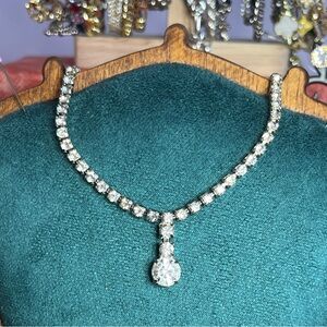 Classic Vintage Silver Rhinestone Drop Choker - Elegant Sparkle SMALL Sz 14”